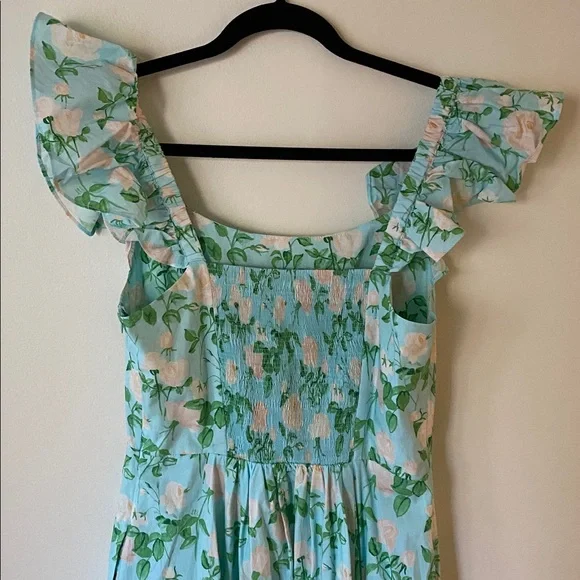 Hill House Daphne Dress in Blue Roses Nap Dress Cotton Floral Green Pink Size L - Picture 6 of 11